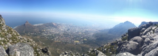 Looking down 1,086m at cape town from the top of Table Mtn